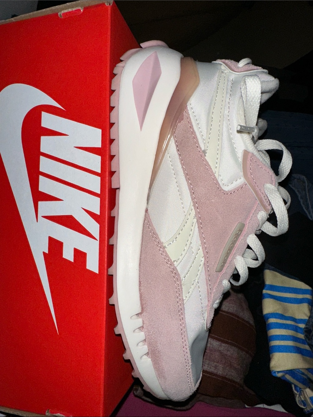 Nike Women's Soft Pink and White Suede Retro Sneakers